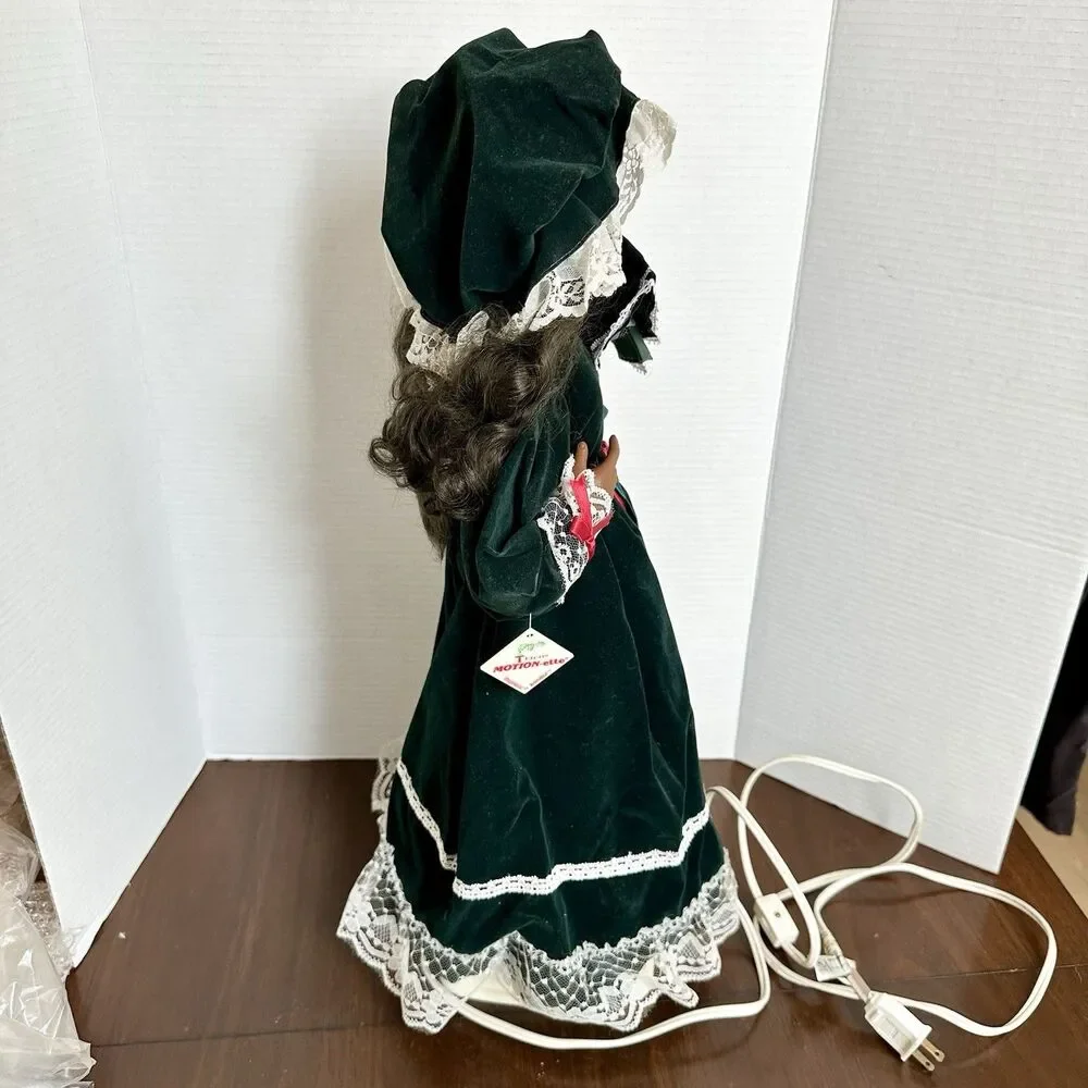 1996 Telco Motion-ettes Doll African American Porcelain Parasol Green Dress Holi - Picture 4 of 9